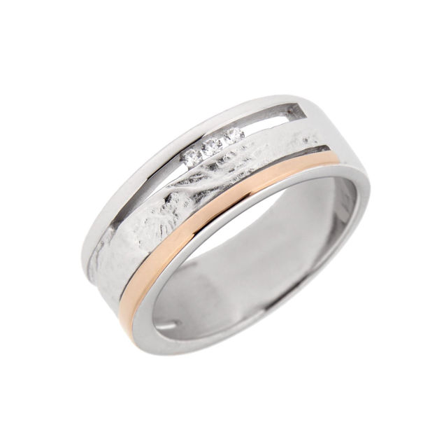 RING RH SØLV M/ROSÉ + RU 3*1.5MM CZ