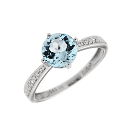 Hvitt gull ring med blå topas og diamant 0,01ct WP
