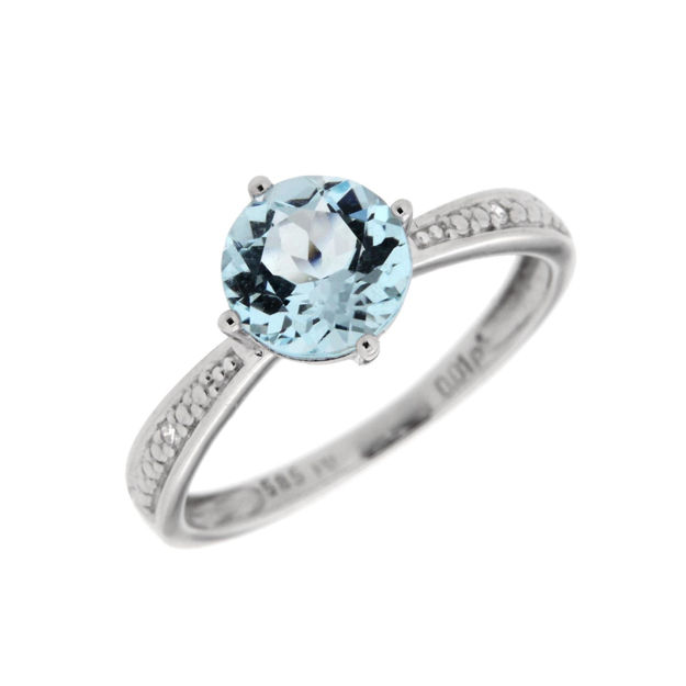 Hvitt gull ring med blå topas og diamant 0,01ct WP