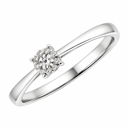 Hvitt gull rosett ring med diamanter totalt 0,09ct W/SI3