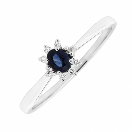 Hvitt gull rosett ring med diamanter totalt 0,035ct W/SI3 og safir