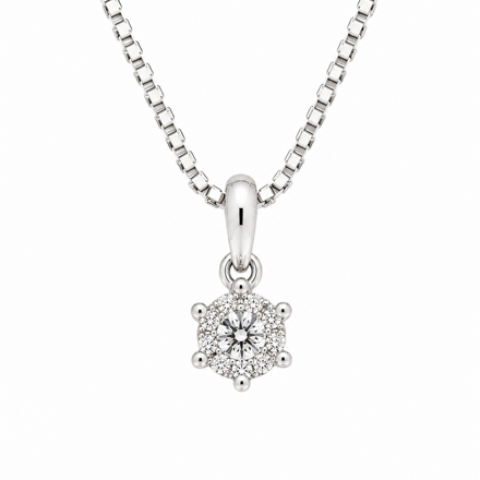 Hvitt gull halssmykke rosett med diamanter totalt 0,085ct W/SI3