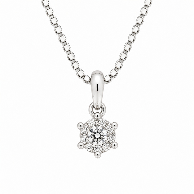 Hvitt gull halssmykke rosett med diamanter totalt 0,085ct W/SI3