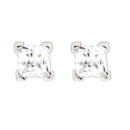 Hvitt gull øredobber 3mm Cubic Zirconia med 4 klør
