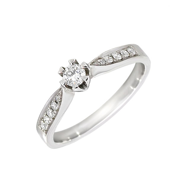 Hvitt gull ring med diamanter totalt 0,28ct TW/P (0,15ct senter diamant)