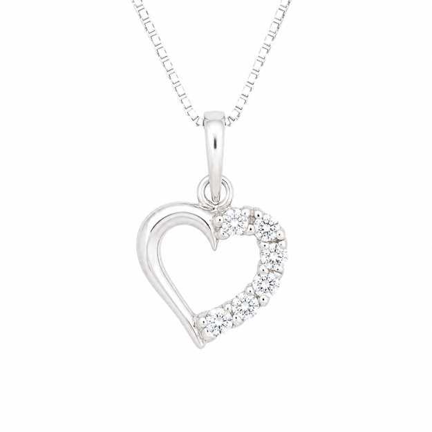 Hvitt gull hjerte med Cubic Zirconia 