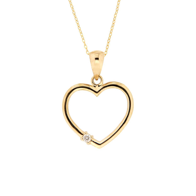 Gull halskjede hjerte med diamant 0,018ct WP1