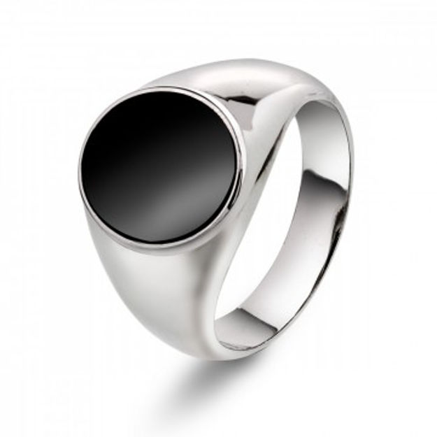 RING SØLV SIGNET SIRKEL ONYX