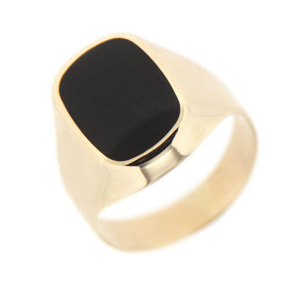 Gull signet ring med onyx 11x12mm 