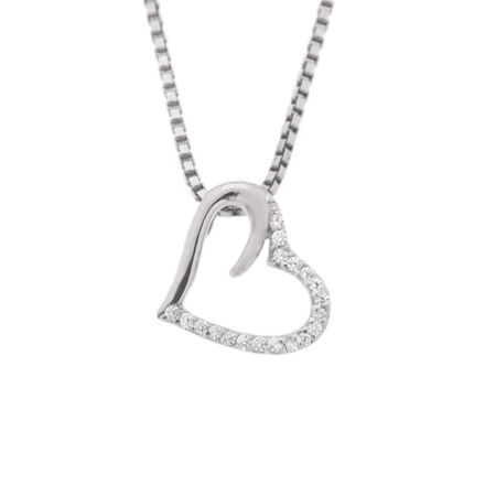 Hvitt gull hjerte med Cubic Zirconia 12x10mm