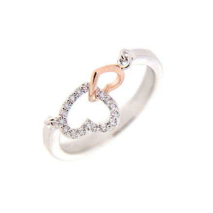 RING SØLV HJERTE M/CZ, LITE ROSÉHJERTE