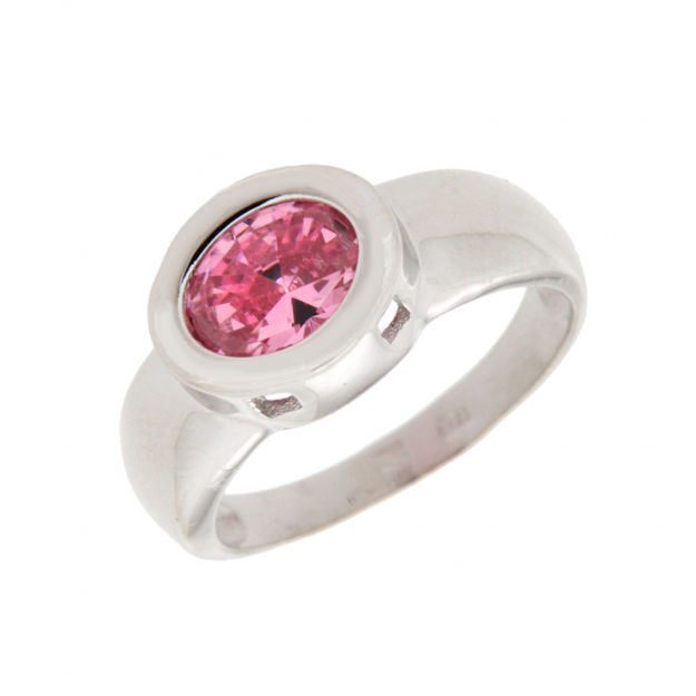 RING RH.SØLV STOR OVAL ROSA CZ OPPHØYD