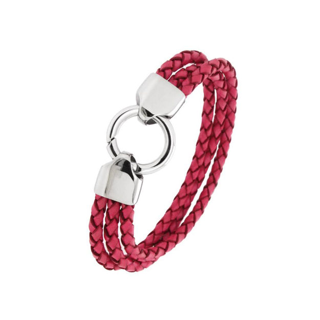 Stål armbånd 3 rader flettet cerise med stor rund carabin lås 20cm