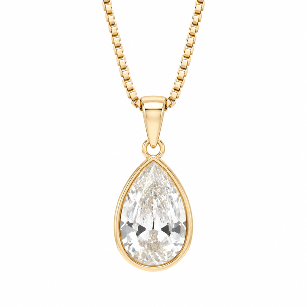 Gull halssmykke med Cubic Zirconia dråpe