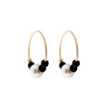 Gull øreringer 13mm, hvit perle 5mm og sorte små perler 