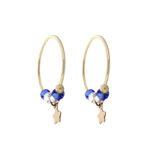 Gull øreringer 13mm, stjerner, blanke og blå perler
