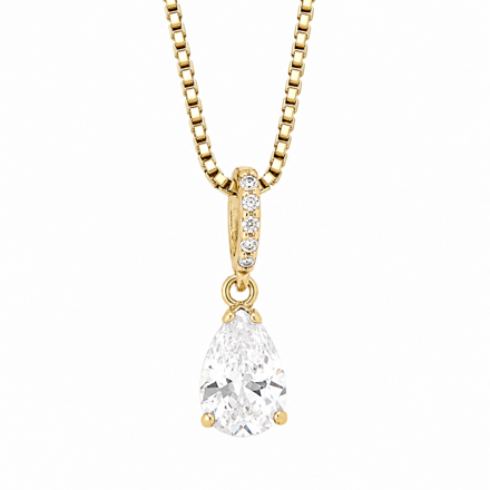 Gull halssmykke med Cubic Zirconia dråpe 7x5mm