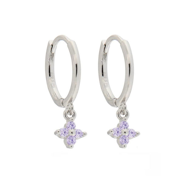 Ørering rh sølv CAIA 12mm med blomst heng lavendel CZ