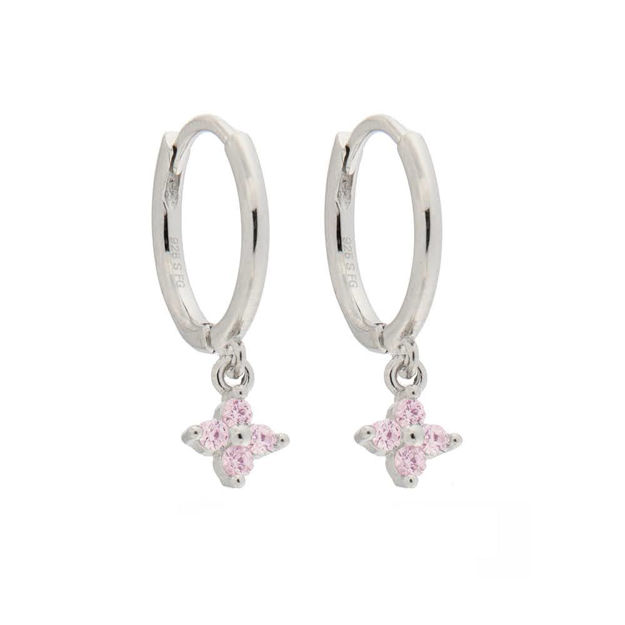 Ørering rh sølv CAIA 12mm med blomst heng rosa CZ