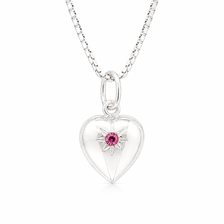 HJERTE SØLV GLATT M/ROSA ZIRCON/SLIP