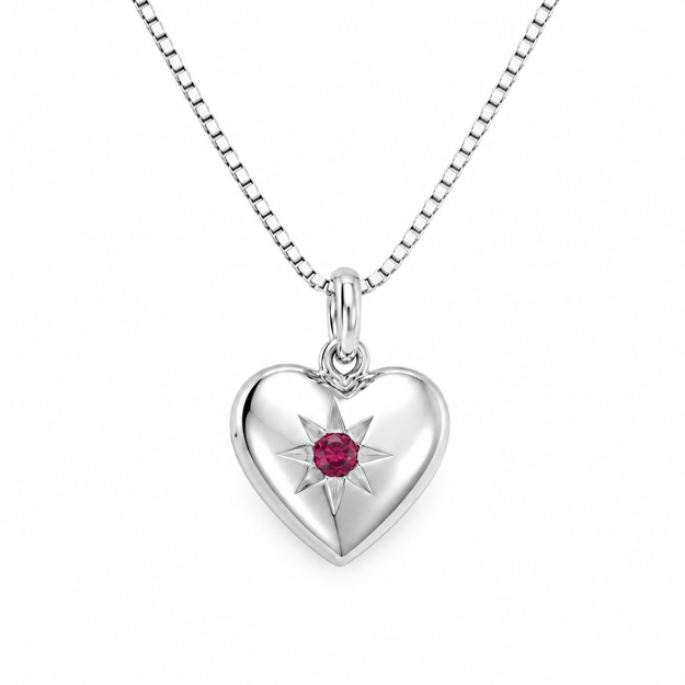 HJERTE SØLV GLATT M/ROSA ZIRCON/SLIP