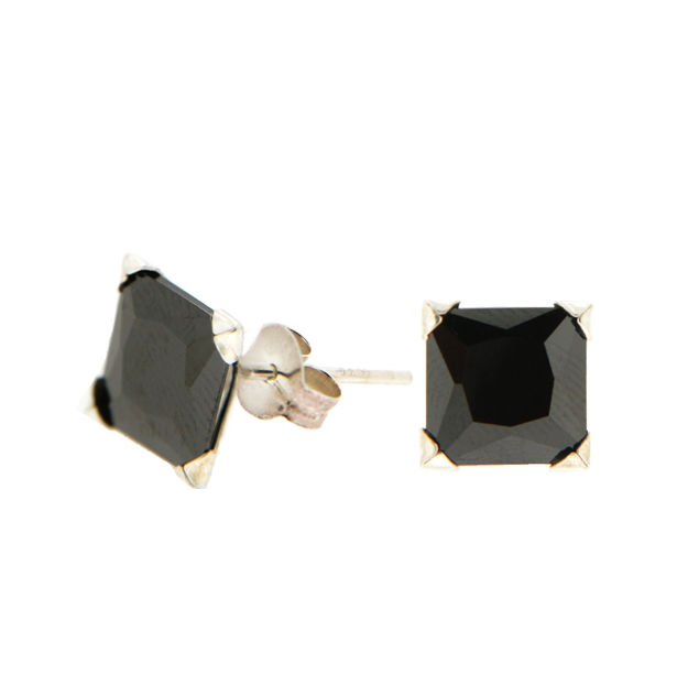 ØREPYNT SØLV 8X8MM SVART ZIRCON FIRK.