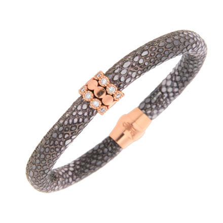 Armbånd sølv rosè grått skinn cubic zirconia 20cm