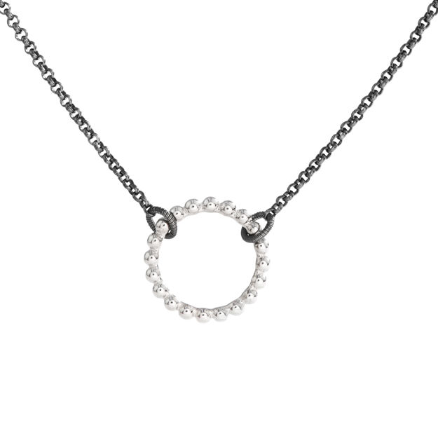 Hlaskjede oksidert sølv Karla 15mm ring, 42cm lengde