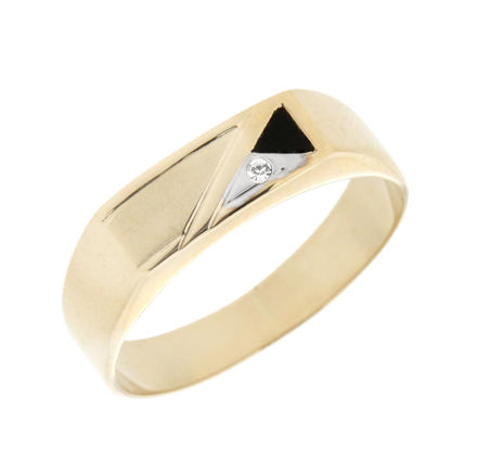 Gull ring med Cubic Zirconia og onyx