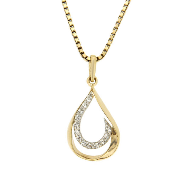 Gull halssmykke tofarget med Cubic Zirconia 