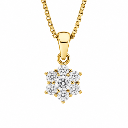 Gull halssmykke rosett med 7 Cubic Zirconia