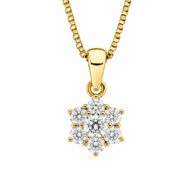 Gull halssmykke rosett med 7 Cubic Zirconia