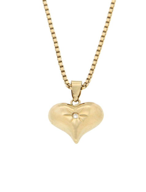 Gull hjerte 10mm med diamant 0,01ct