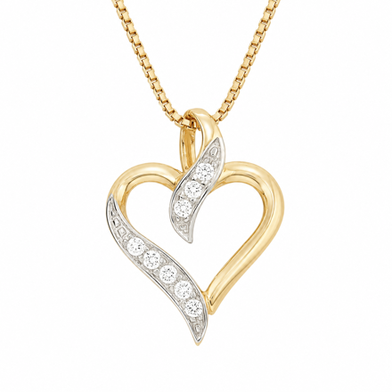 Gull hjertesmykke tofarget med Cubic Zirconia