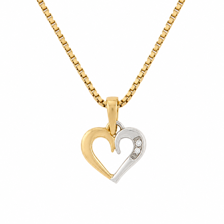 Gull hjertesmykke tofarget med diamant 0,01ct WSI