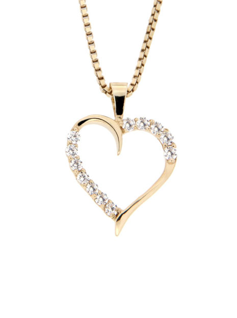 Gull hjerte med Cubic Zirconia 14x16mm