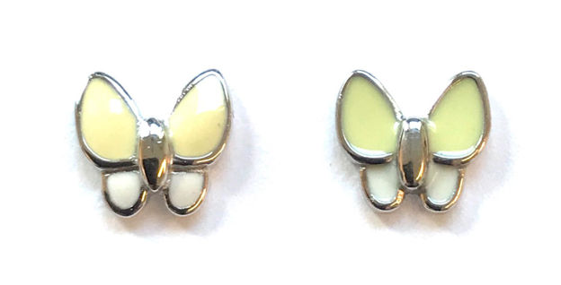 Sølv øredobber gul/hvit sommerfugl