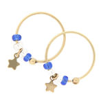Gull øreringer 13mm, stjerner, blanke og blå perler