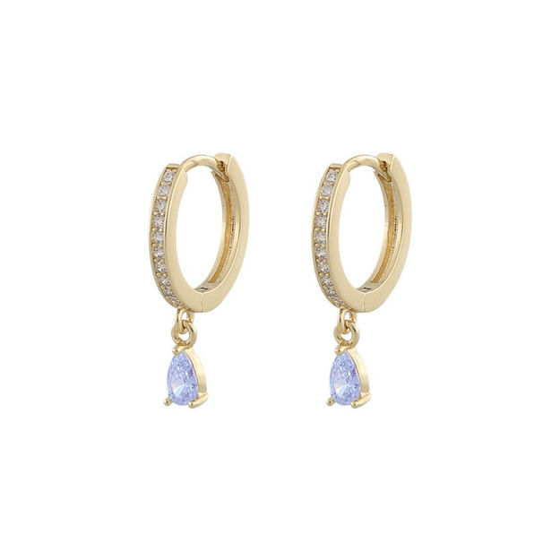 Camille drop ring ear goldplated/light blue - Onesize