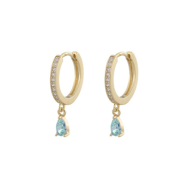 Camille drop ring ear goldplated/aqua - Onesize