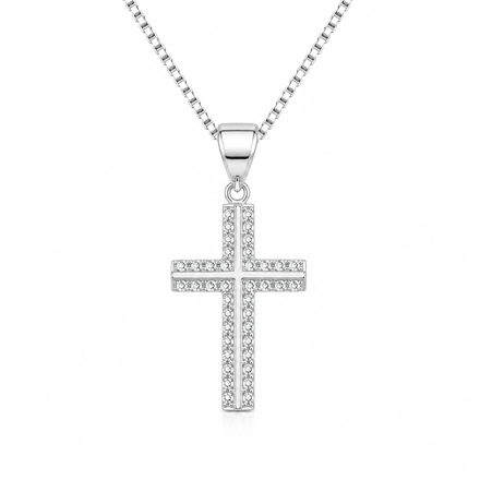 Sølv kors rhodinert med Cubic Zirconia 11x16mm