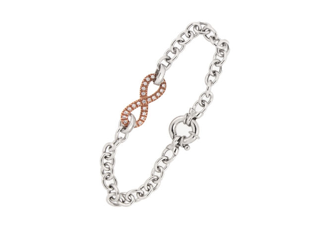 Sølv armbånd med rosè uendelig tegn med Cubic Zirconia 19cm