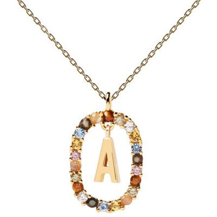Letter A necklace gold plated multi 55 cm