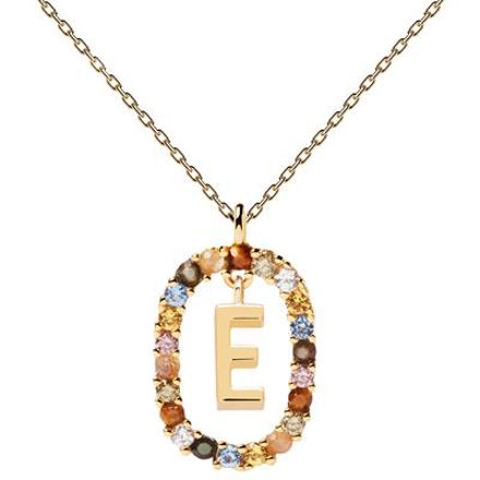Letter E necklace gold plated multi 55 cm