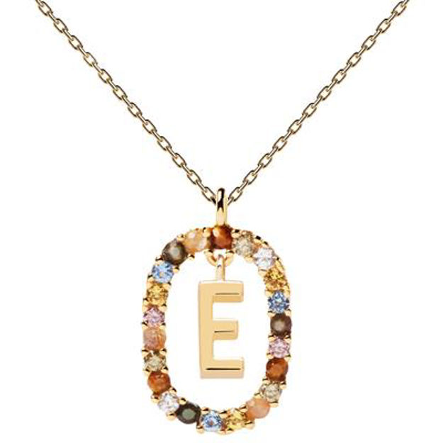 Letter E necklace gold plated multi 55 cm
