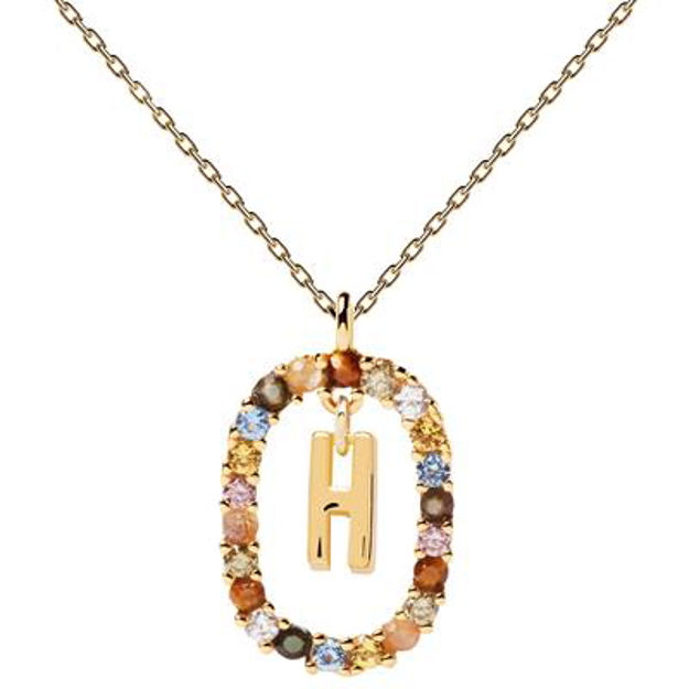Letter H necklace gold plated multi 55 cm