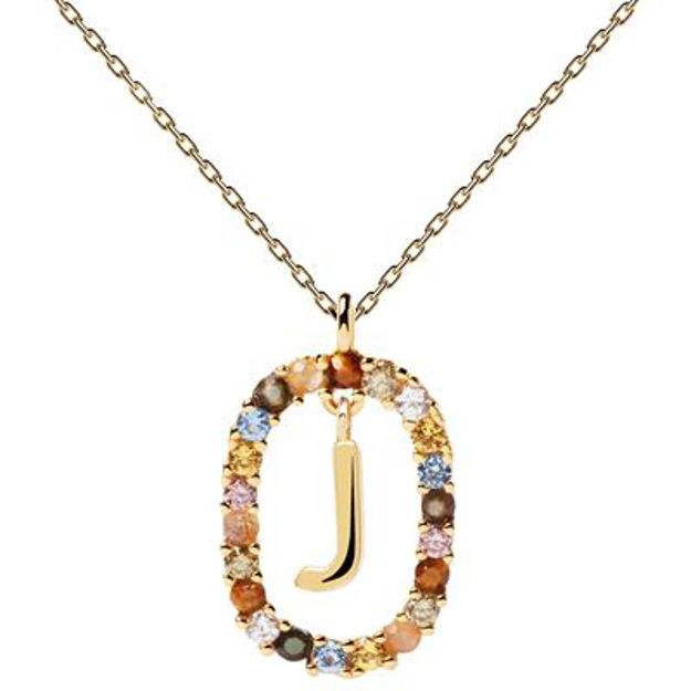 Letter J necklace gold plated multi 55 cm