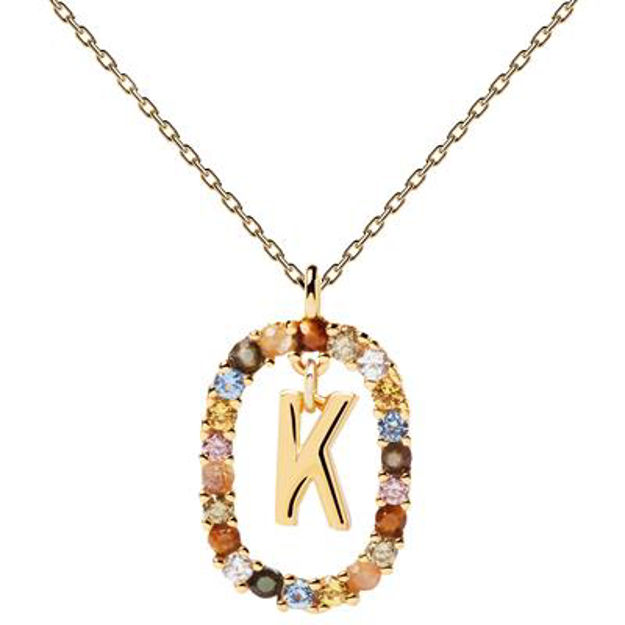 Letter K necklace gold plated multi 55 cm