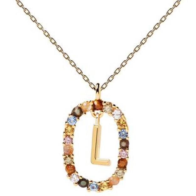 Letter L necklace gold plated multi 55 cm