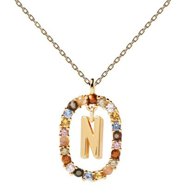 Letter N necklace gold plated multi 55 cm